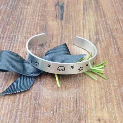 Bear and Star Bracelet, Stargazing Gifts, Stargazer Bear Bracelet, Hand Stamped Aluminium Cuff Bracelet,