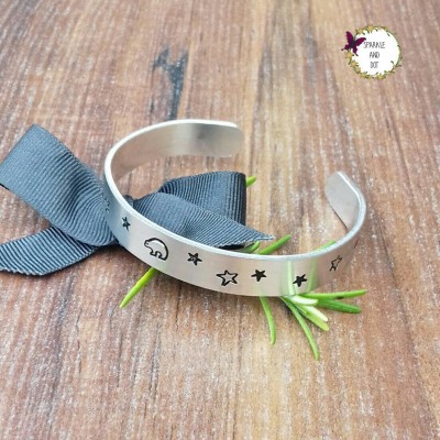 Bear and Star Bracelet, Stargazing Gifts, Stargazer Bear Bracelet, Hand Stamped Aluminium Cuff Bracelet,