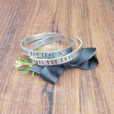 Cheer Up Gifts For Friends, Positivity Quotes, Slim Stacking Bracelets, Hand Stamped Cuff Bracelet Set,