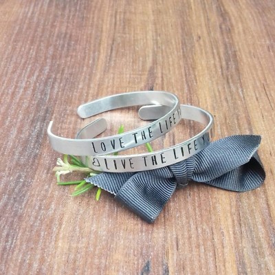 Cheer Up Gifts For Friends, Positivity Quotes, Slim Stacking Bracelets, Hand Stamped Cuff Bracelet Set,