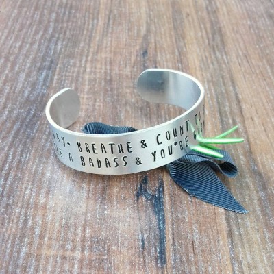 Daily Reminders Count To Ten, Hand Stamped Cuff Bracelet, Badass Gifts, Secret Wish Bracelet, Motivational Quote,