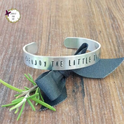 Enjoy The Little Things, Hand Stamped Cuff Bracelet, Motivational Gifts For Friends, Meaningful Gifts, Heart Bracelet,