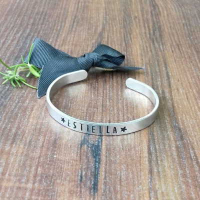 Estrella Star Jewellery, Slim Stacking Bracelet, Hand Stamped Cuff Bracelet,
