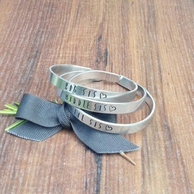Gifts For Sisters, Sister Slim Stacking Bracelets, Big Sis Lil Sis Gifts, Gifts For Her, Hand Stamped Cuff Bracelet,