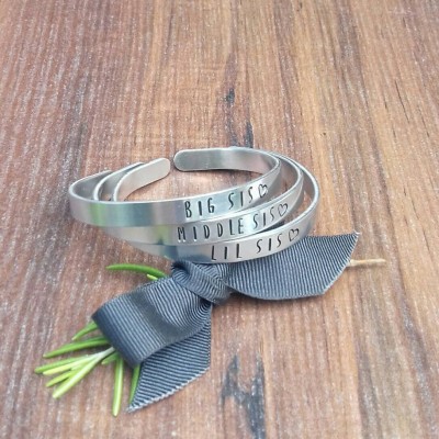 Gifts For Sisters, Sister Slim Stacking Bracelets, Big Sis Lil Sis Gifts, Gifts For Her, Hand Stamped Cuff Bracelet,