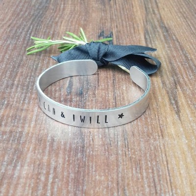 I Can & I Will, Motivational Gift, Exam Gift, Hand Stamped Cuff Bracelet,
