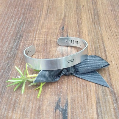 Infinity Bracelet, Custom Anniversary Gift, Hidden Message Bracelet, Hand Stamped Cuff Bracelet,