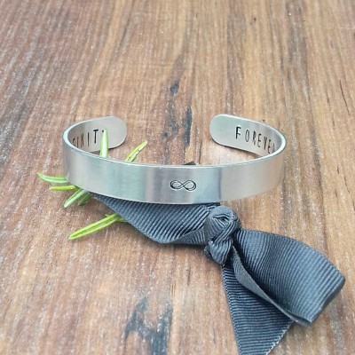 Infinity Bracelet, Custom Anniversary Gift, Hidden Message Bracelet, Hand Stamped Cuff Bracelet,
