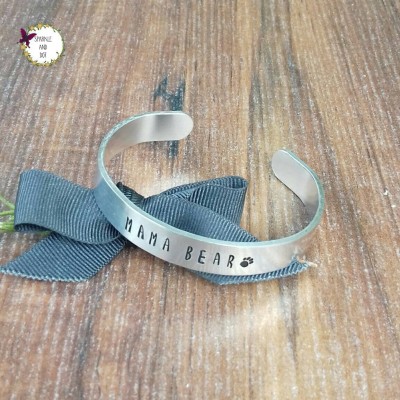 Mama Bear Bracelet, Gifts For Mum, Hand Stamped Cuff Bracelet, Baby Shower Gifts,