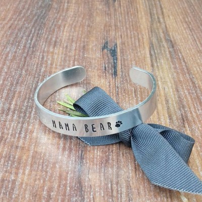 Mama Bear Bracelet, Gifts For Mum, Hand Stamped Cuff Bracelet, Baby Shower Gifts,