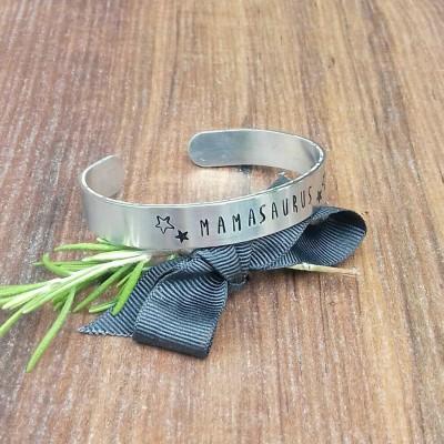 Mamasaurus Gifts, Funny New Mum Gift, Mom To Be Gift, Dinosaur Gift, Hand Stamped Bracelet,
