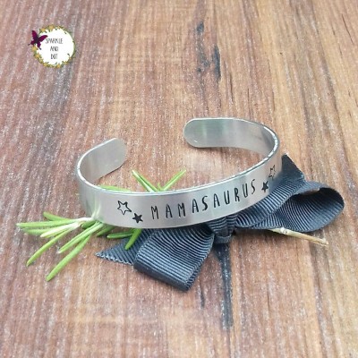 Mamasaurus Gifts, Funny New Mum Gift, Mom To Be Gift, Dinosaur Gift, Hand Stamped Bracelet,