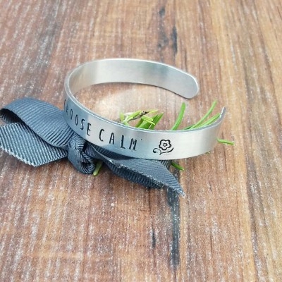 Meditation Gifts, Gifts For Yoga, Mantra Gifts, Today I Choose Calm, Hand Stamped Cuff Bracelet,