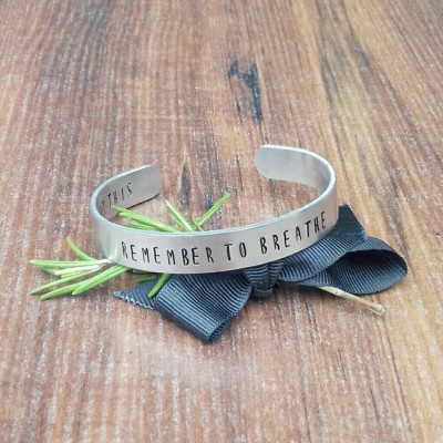 Mindfulness Jewellery, Just Breathe, Hidden Message Bracelet, Meaningful Gift, Hand Stamped Cuff Bracelet, You Got This,