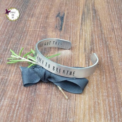 Mindfulness Jewellery, Just Breathe, Hidden Message Bracelet, Meaningful Gift, Hand Stamped Cuff Bracelet, You Got This,