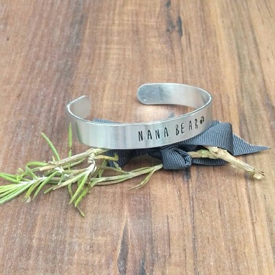 Nana Bear Bracelet, Pregnancy Reveal Gifts, Nana Christmas Gift, Hand Stamped Cuff Bracelet,
