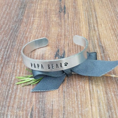 New Dad Gift, Papa Bear, Gifts For Daddy, Hand Stamped Cuff Bracelet, Father's Day Gifts,