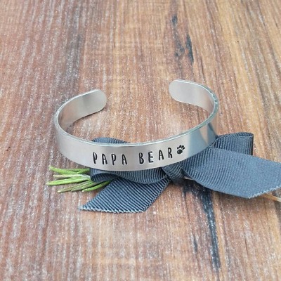 New Dad Gift, Papa Bear, Gifts For Daddy, Hand Stamped Cuff Bracelet, Father's Day Gifts,