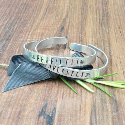 Perfectly Imperfect Bracelet Set, Slim Stacking Bracelets, Hand Stamped Cuff Bracelet,