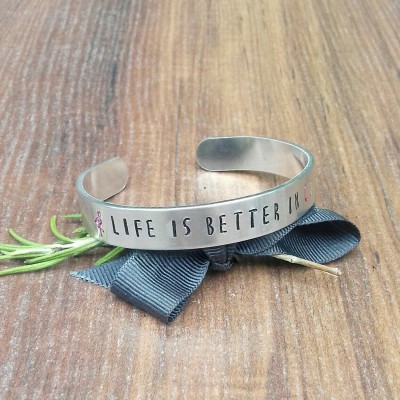 Rainbow Bracelet, Life Is Better In Colour, LGBT Pride Gifts, Hand Stamped Cuff Bracelet,