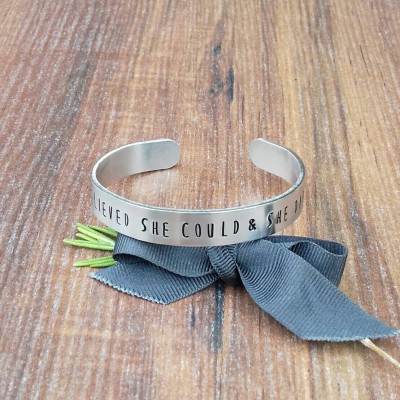 She Believed She Could & She Did, Gifts For Women, Gift For New Job, Hand Stamped Cuff Bracelet,