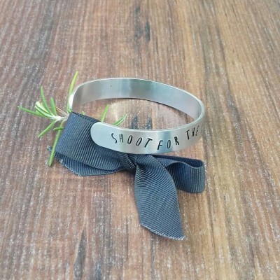 Shoot For The Moon Bracelet, Gifts For Graduation, Best Friend Jewellery, Hand Stamped Cuff Bracelet,