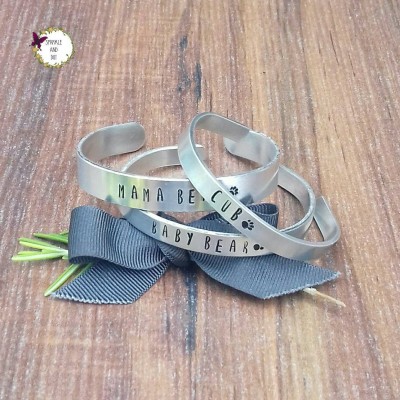 Single Mum Bracelet Gift, Mom and Daughter Jewellery, Mother and Child Bracelet Set, Hand Stamped Cuff Bracelets,