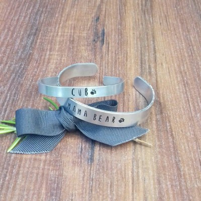 Single Mum Bracelet Gift, Mom and Daughter Jewellery, Mother and Child Bracelet Set, Hand Stamped Cuff Bracelets,