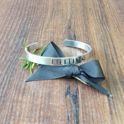 Slim Stacking Bracelet, Romantic Gifts For Her, Liebling Bracelet, Hand Stamped Cuff Bracelet,