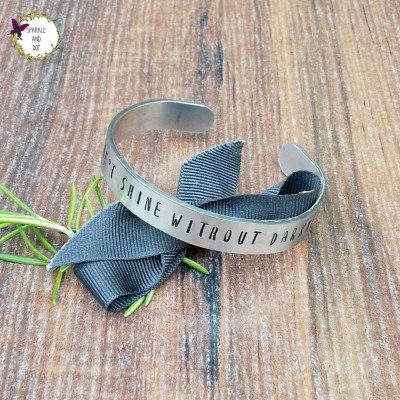 Stars Can't Shine Without Darkness, Positivity Quote Gifts, Pick Me Up Gift, Hand Stamped Cuff Bracelet,