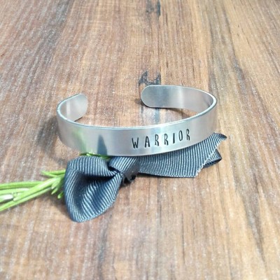 Warrior Bracelet, Mental Health Awareness Gifts, Hand Stamped Cuff Bracelet, Hammered Metal Jewellery,