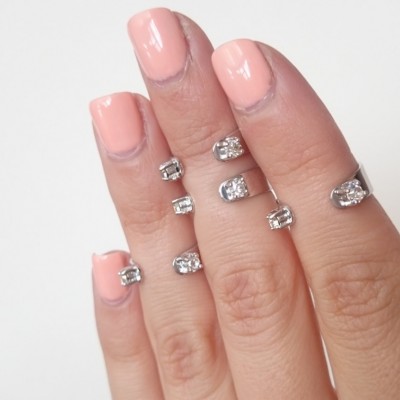 Crystal Cuff Midi Ring Set Of Four - Midi Rings - Stacking Rings - Above The Knuckle - Adjustable - RS05-S