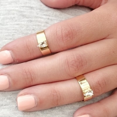 Gold Crystal Midi Ring Set - Midi Rings - Stacking Rings - Above The Knuckle - Adjustable - Set Of Four - RS09-G