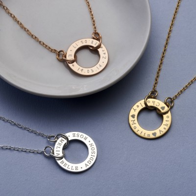 Personalised Circle Link Necklace - Family Circle Necklace - Roman Numerals Necklace - Circle Necklace - Gift For Her