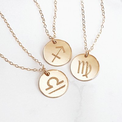 Reversible Personalised Zodiac Necklace - Secret Message Necklace - Charm Necklace - 18k Gold Fill or Sterling Silver -ND01-G/S