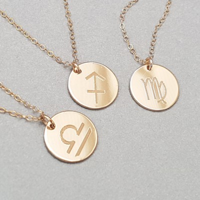 Reversible Personalised Zodiac Necklace - Secret Message Necklace - Charm Necklace - 18k Gold Fill or Sterling Silver -ND01-G/S