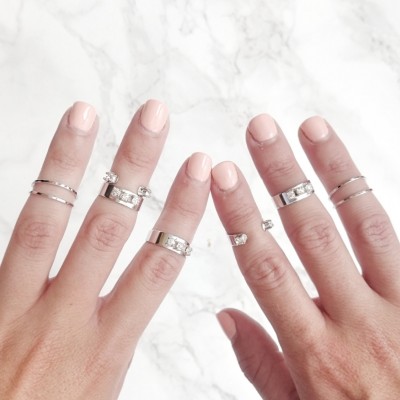Silver Crystal Midi Rings - Midi Rings - Stacking Rings - Above The Knuckle - Set of Four Adjustable - RS04-S