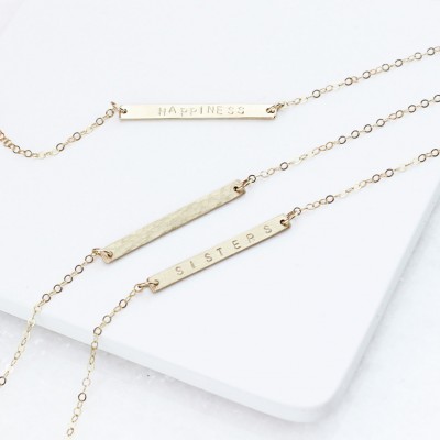 Skinny 18k Gold Filled Bar Necklace, Reversible Personalised Necklace, Name Necklace, Personalised Gift, Gift For Her