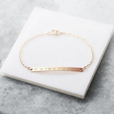 Skinny gold bar bracelet - personalised bar bracelet - silver name bracelet - long bar bracelet - coordinates bracelet