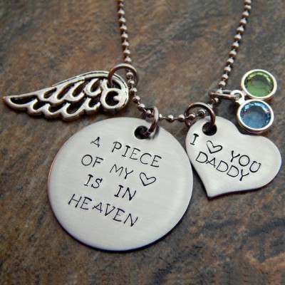 A Piece Of My Heart Is In Heaven- Personalized Hand Stamped Necklace with Heart - Remembrance Jewelry -Loss Of A Loved One - Gift for Her