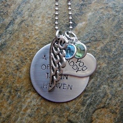 A Piece Of My Heart Is In Heaven- Personalized Hand Stamped Necklace with Heart - Remembrance Jewelry -Loss Of A Loved One - Gift for Her