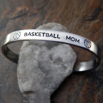 Basketball Mom Cuff Bracelet - Christmas Gift for Mom - Hand Stamped Bracelet - Custom Gift for Her - Sports Mom Gift - Basket Ball Mom