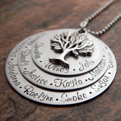 Family Tree Necklace - Grandmother's Necklace - Name Necklace - Hand Stamped - Christmas Gift for Grandma - Birthday Gift for Her