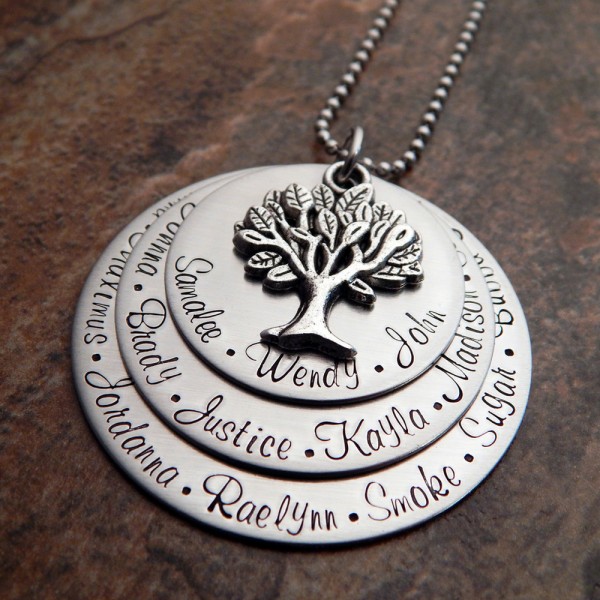 Family Tree Necklace - Grandmother's Necklace - Name Necklace - Hand Stamped - Christmas Gift for Grandma - Birthday Gift for Her