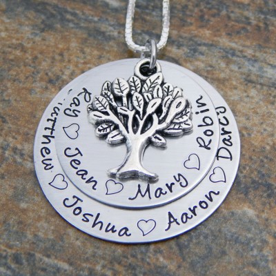 Family Tree Necklace - Personalized Mother's Necklace - Mom Necklace with Kids Names - Kids Name Necklace - Layered Pendant with Tree Charm