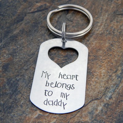 Father's Keychain - Dog Tag with Heart Cutout - Hand Stamped - Christmas Gift for Dad - Personalized Gift for Him - Gifts That Matter