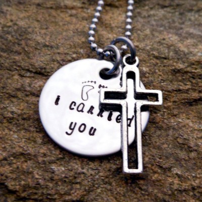Footprints Necklace - I carried you - Pendant with Cross Charm - Birthday Gift for Her - Inspirational Necklace - Gifts That Matter