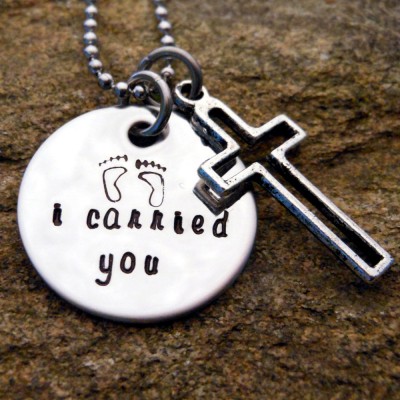 Footprints Necklace - I carried you - Pendant with Cross Charm - Birthday Gift for Her - Inspirational Necklace - Gifts That Matter