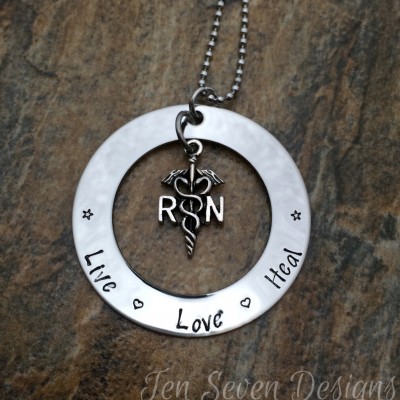 Live Love Heal - RN Necklace - Nurse Necklace - Necklace for RN - Necklace for Nurse - Medical Symbol Charm Necklace - Graduation Gift