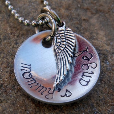 Memorial Jewelry - Personalized Jewelry - Necklace with Angel Wing - Remembrance Necklace - Angel Mommy - Angel Baby - Mommy's Angel